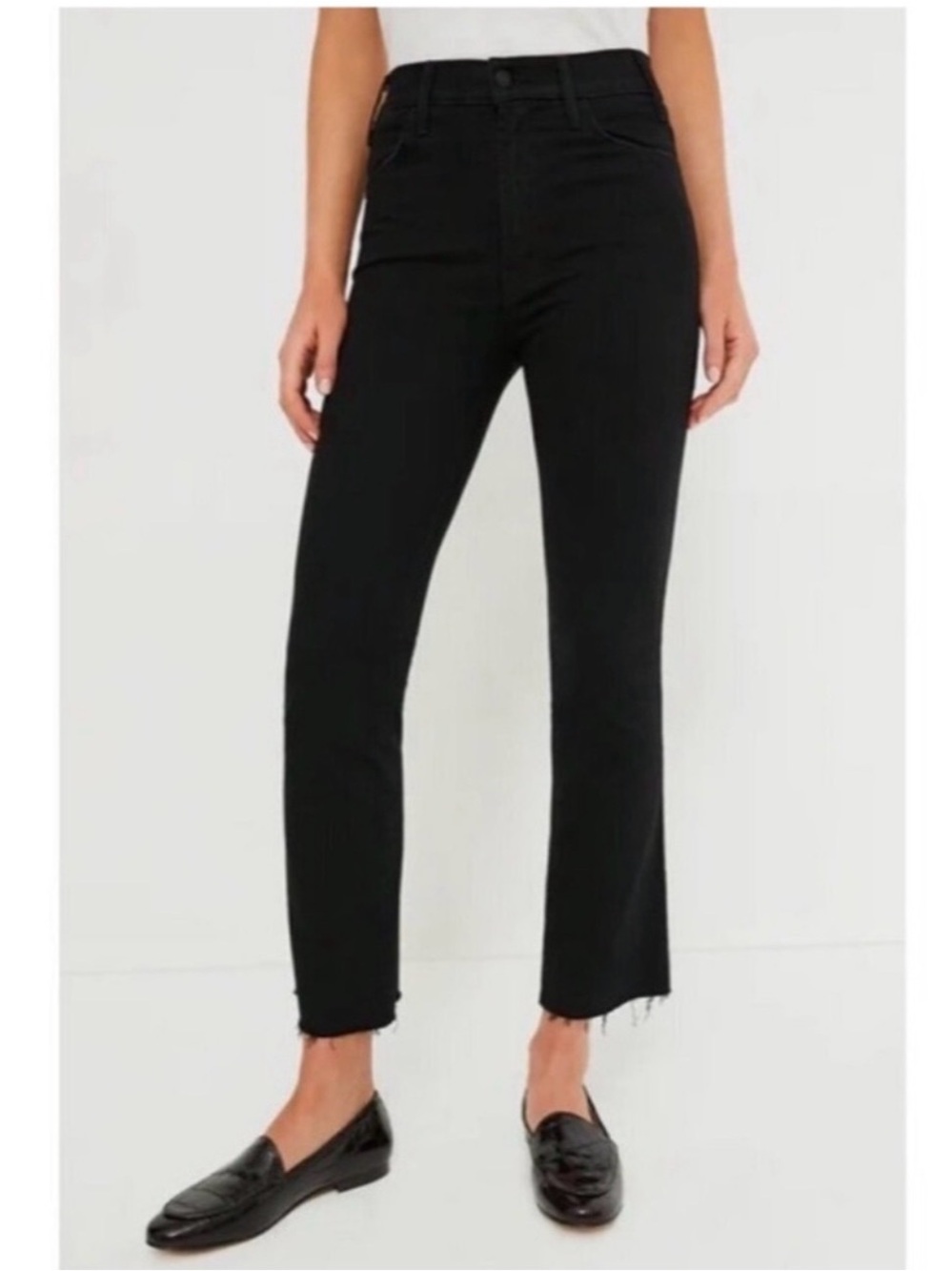 Mother The Hustler Ankle Fray Not Guilty Black Jeans Sz 30 High Waist Minimalist